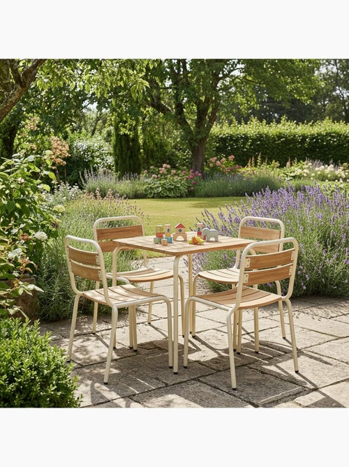 Table de jardin enfant acier et décor bois + 4 assises Suzie - Kiabi