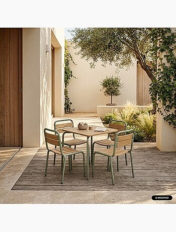 Table de jardin enfant acier et décor bois + 4 assises suzie