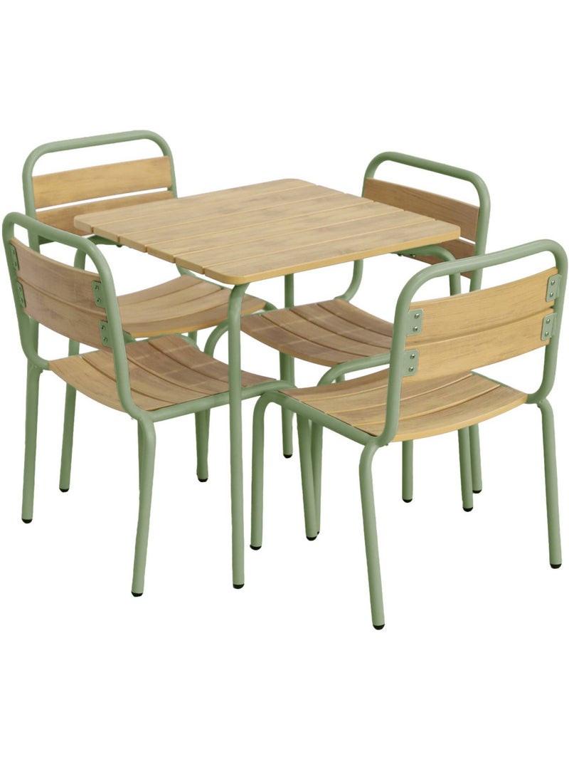Table de jardin enfant acier et décor bois + 4 assises suzie Vert de gris - Kiabi