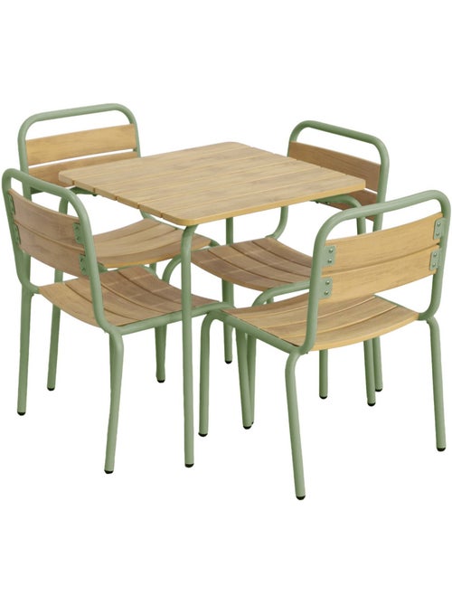 Table de jardin enfant acier et décor bois + 4 assises Suzie - Kiabi