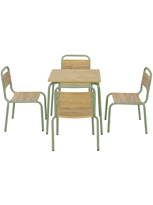 Table de jardin enfant acier et décor bois + 4 assises Suzie - Kiabi