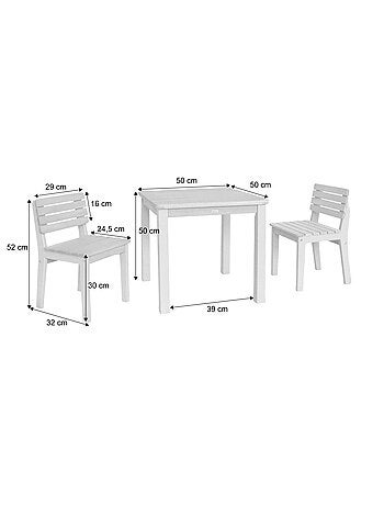 Table de jardin enfant intérieur/extérieur bois d'acacia + 2 assises Caroline