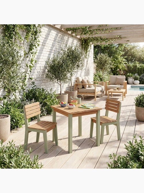 Table de jardin enfant intérieur/extérieur bois d'acacia + 2 assises Caroline - Kiabi