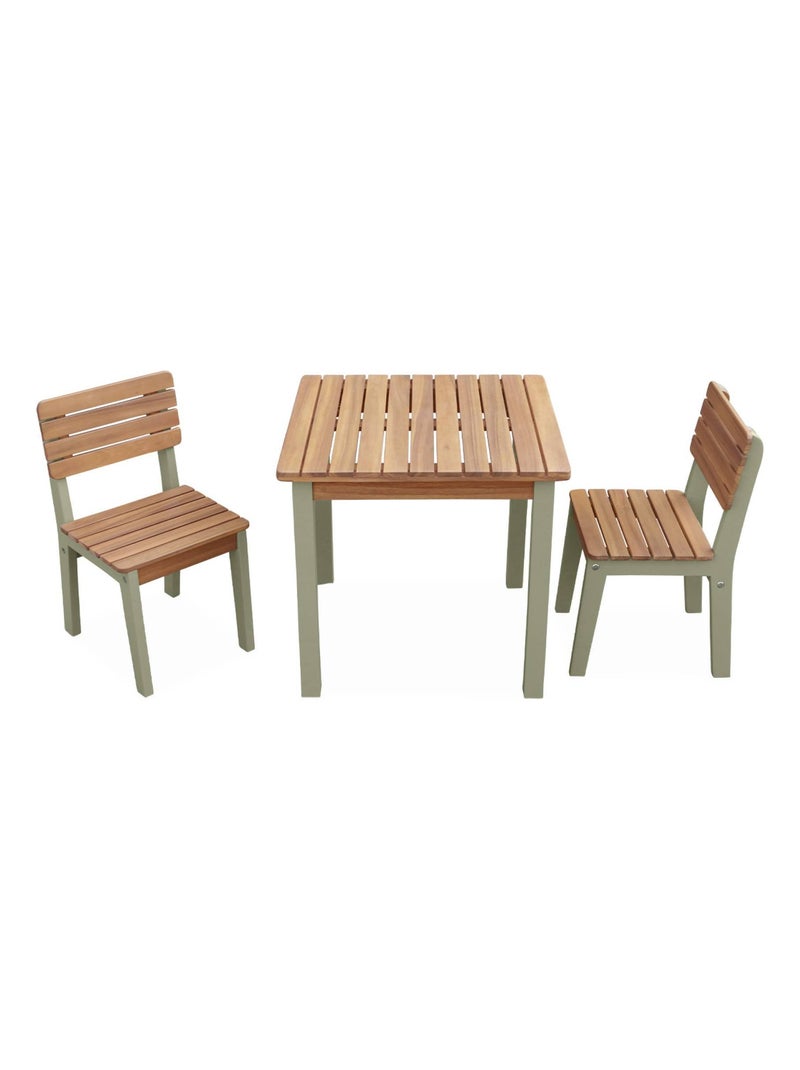 Table de jardin enfant intérieur/extérieur bois d'acacia + 2 assises Caroline Vert - Kiabi
