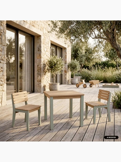Table de jardin enfant intérieur/extérieur bois d'acacia + 2 assises caroline - Kiabi Table de jardin enfant intérieur/extérieur bois d'acacia + 2 assises caroline - Kiabi