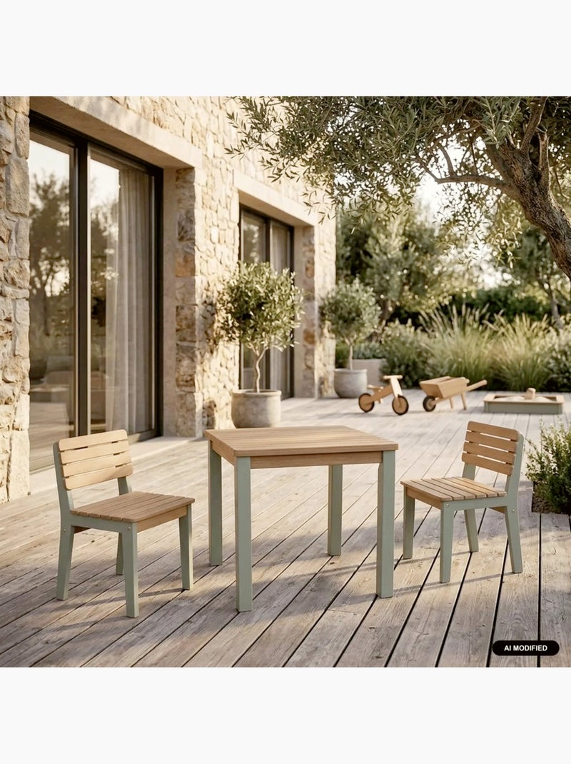 Table de jardin enfant intérieur/extérieur bois d'acacia + 2 assises caroline Vert de gris - Kiabi