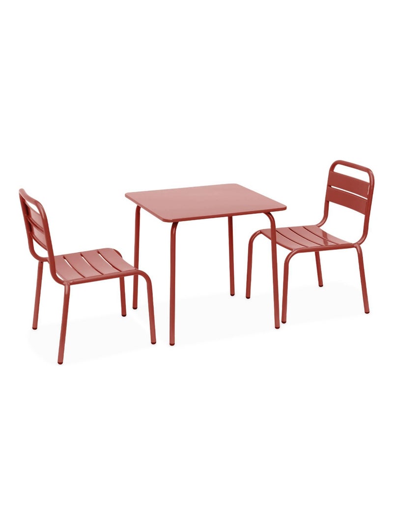 Table de jardin enfant métal + 2 assises Rouge brique - Kiabi