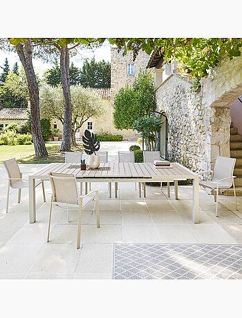 Table de jardin extensible 10 places en aluminium effet bois ÉVASION