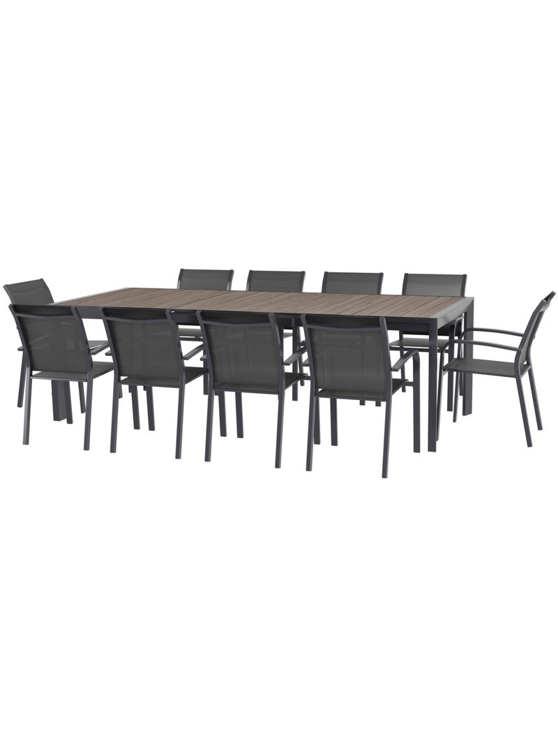 Table de jardin extensible 10 places en aluminium effet bois ÉVASION gris anthracite - Kiabi