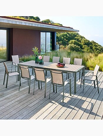 Table de jardin extensible 10 places en aluminium effet bois ÉVASION