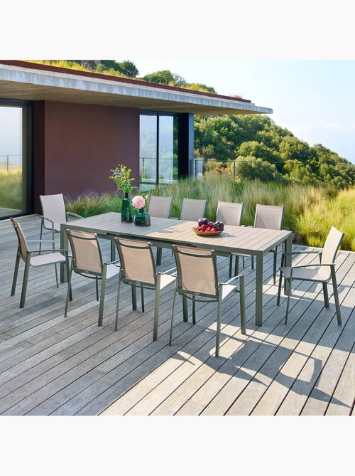 Table de jardin extensible 10 places en aluminium effet bois ÉVASION - Kiabi Table de jardin extensible 10 places en aluminium effet bois ÉVASION - Kiabi