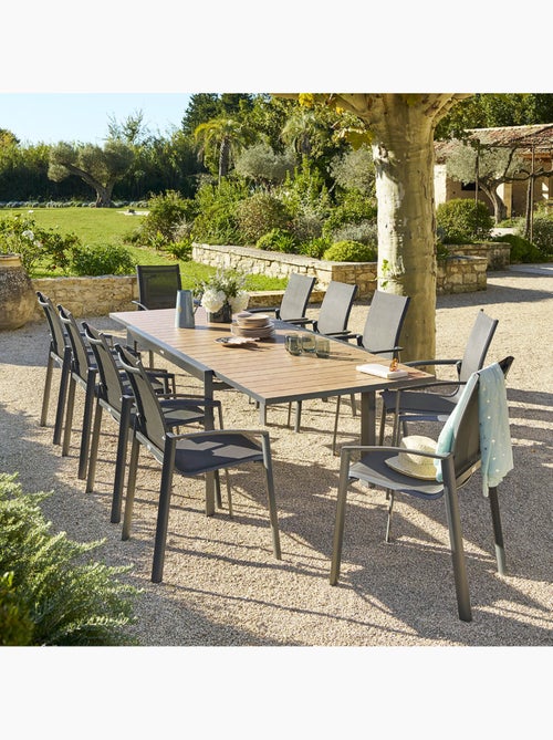 Table de jardin extensible 10 places en aluminium effet bois ÉVASION - Kiabi Table de jardin extensible 10 places en aluminium effet bois ÉVASION - Kiabi