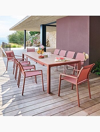 Table de jardin extensible 10 places en aluminium effet bois ÉVASION