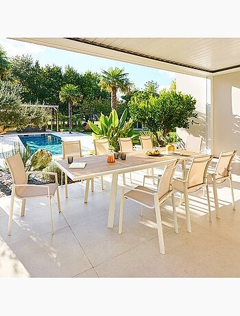 Table de jardin extensible 10 places en aluminium et verre effet bois PAVANE