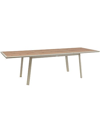 Table de jardin extensible 10 places en aluminium et verre effet bois PAVANE
