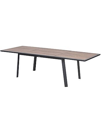 Table de jardin extensible 10 places en aluminium et verre effet bois PAVANE