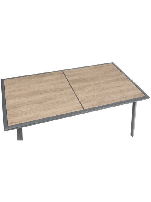 Table de jardin extensible 10 places en aluminium et verre effet bois PAVANE - Kiabi Table de jardin extensible 10 places en aluminium et verre effet bois PAVANE - Kiabi