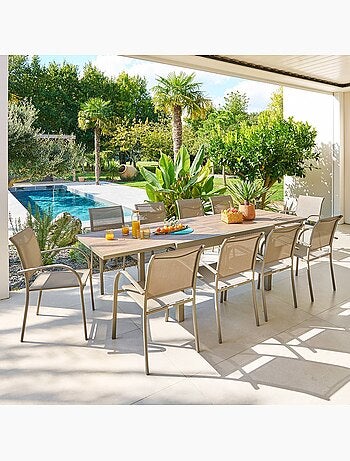Table de jardin extensible 10 places en aluminium et verre PIAZZA