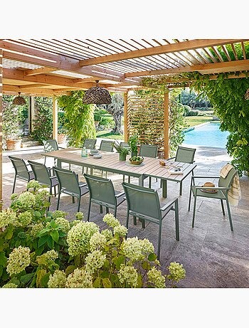 Table de jardin extensible 12 places en aluminium effet bois ÉVASION