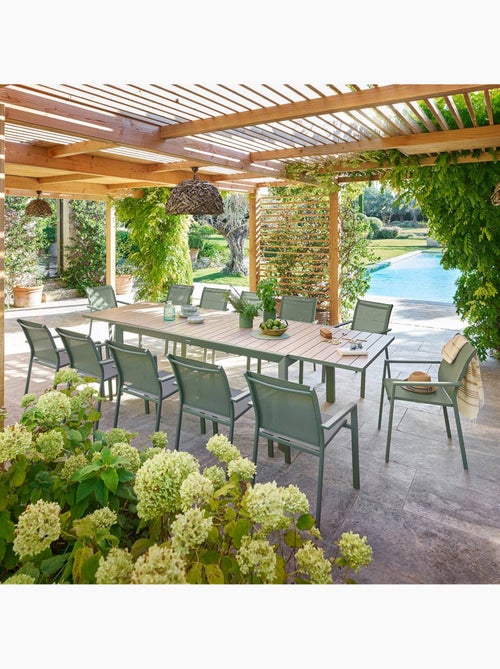 Table de jardin extensible 12 places en aluminium effet bois ÉVASION - Kiabi Table de jardin extensible 12 places en aluminium effet bois ÉVASION - Kiabi