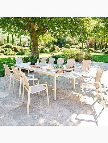 Table de jardin extensible 12 places en aluminium effet bois ÉVASION