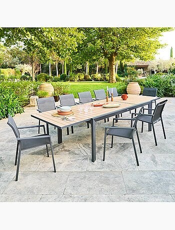 Table de jardin extensible 12 places en aluminium effet bois ÉVASION
