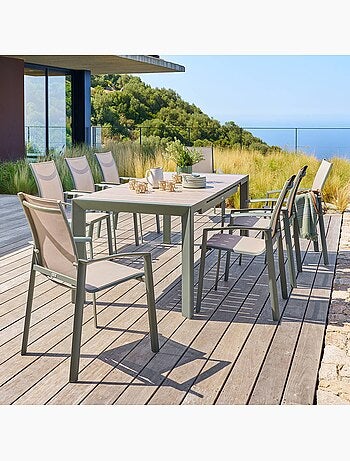 Table de jardin extensible 8 places en aluminium effet bois ÉVASION