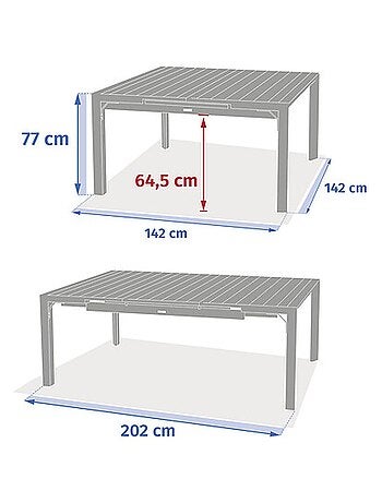 Table de jardin extensible carrée en aluminium effet bois 10 places EVASION