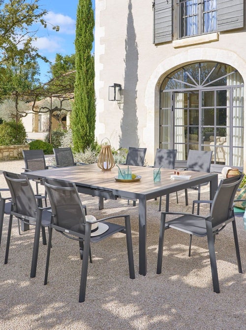 Table de jardin extensible carrée en aluminium effet bois 10 places EVASION - Kiabi