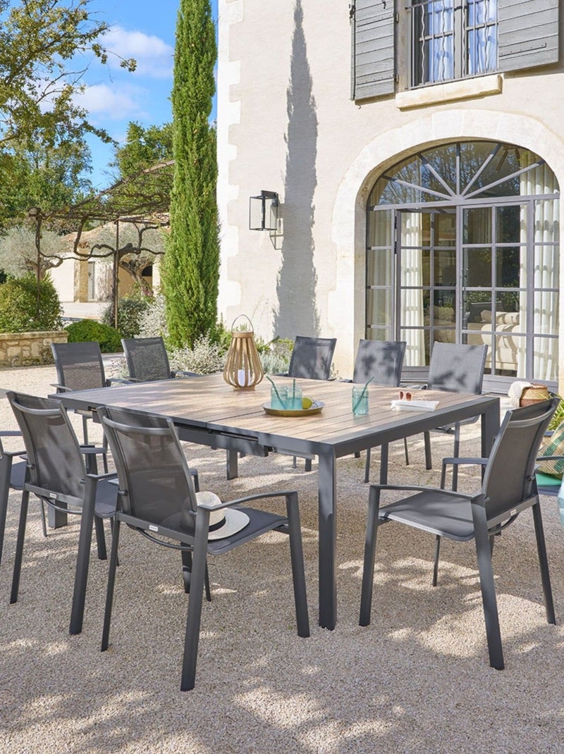Table de jardin extensible carrée en aluminium effet bois 10 places EVASION Marron - Kiabi