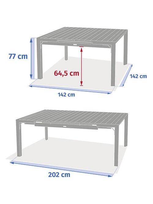 Table de jardin extensible carrée en aluminium effet bois 10 places EVASION - Kiabi