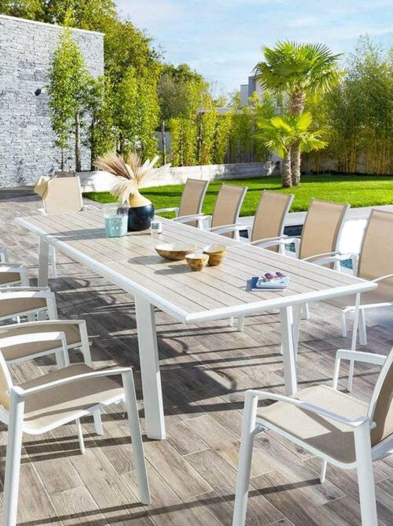 Table de jardin extensible en aluminium effet bois 12 places PAVANE Beige - Kiabi