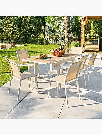 Table de jardin extensible en aluminium effet bois 8 places PIAZZA