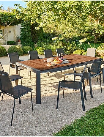 Table de jardin extensible en aluminium et acacia 12 places PARADIZE