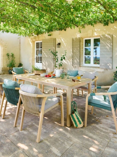 Table de jardin fixe rectangulaire en bois DEONA - Kiabi Table de jardin fixe rectangulaire en bois DEONA - Kiabi