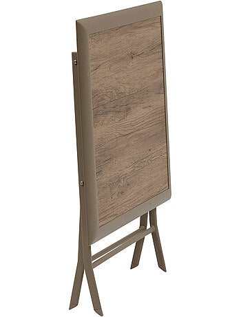 Table de jardin pliable 2 places en aluminium et verre effet bois AZUA