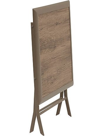 Table de jardin pliable 2 places en aluminium et verre effet bois AZUA