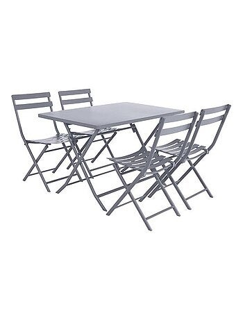 Table de jardin pliante 4 places avec 4 chaises pliables en acier GREENSBORO