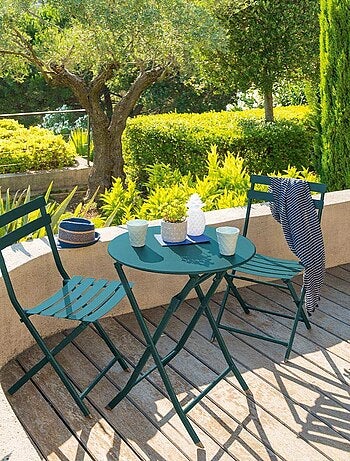 Table de jardin pliante ronde 2 places avec chaises GREENSBORO