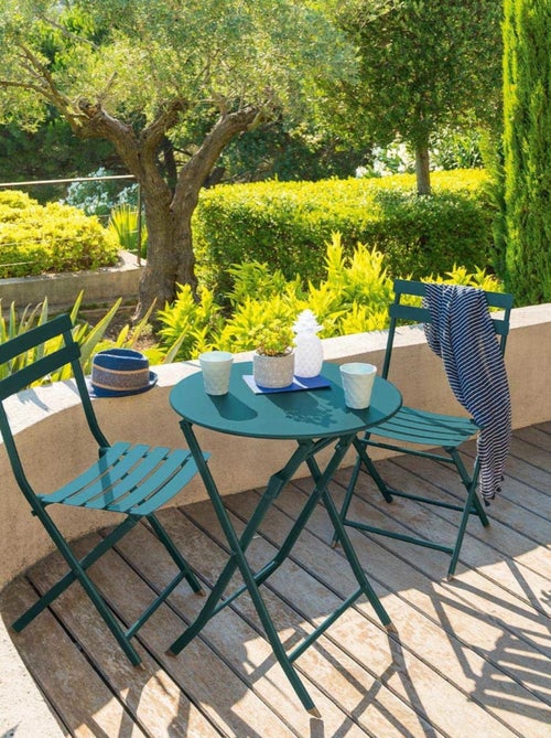 Table de jardin pliante ronde 2 places avec chaises GREENSBORO - Kiabi Table de jardin pliante ronde 2 places avec chaises GREENSBORO - Kiabi