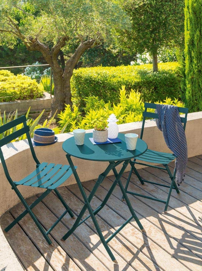 Table de jardin pliante ronde 2 places avec chaises GREENSBORO Bleu - Kiabi