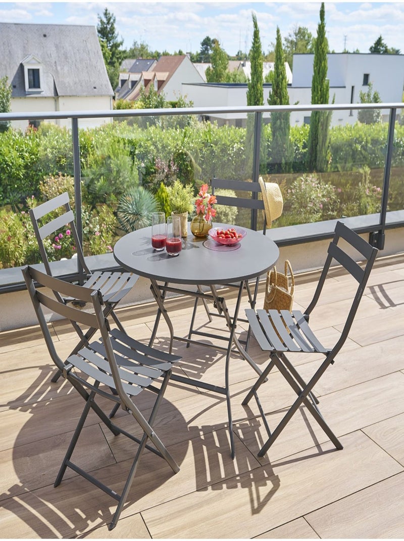 Table de jardin pliante ronde 4 places GREENSBORO Gris foncé - Kiabi