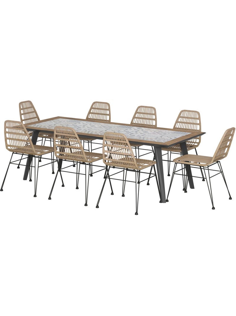 Table de jardin rectangulaire 8 places en grès motif carreaux lambada Gris - Kiabi