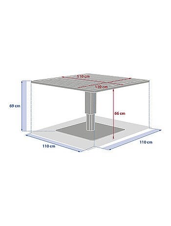 Table de jardin relevable carrée en aluminium SALIMIA