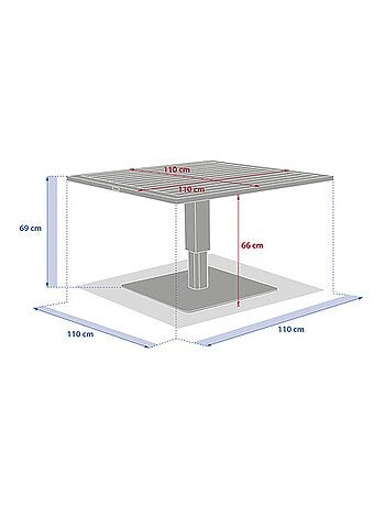 Table de jardin relevable carrée en aluminium SALIMIA