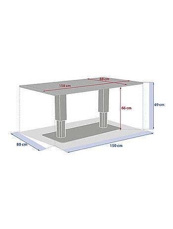 Table de jardin relevable rectangulaire en aluminium SALIMIA