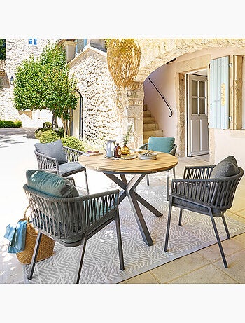 Table de jardin ronde 4 places en aluminium et acacia ORIENGO