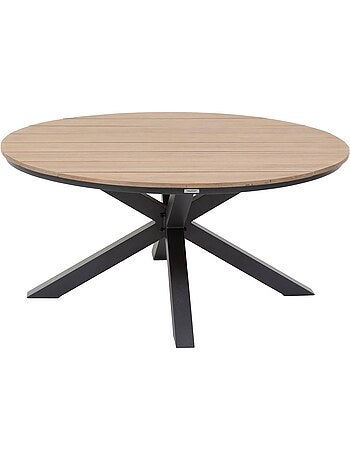 Table de jardin ronde 4 places en aluminium et acacia ORIENGO