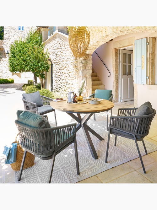 Table de jardin ronde 4 places en aluminium et acacia ORIENGO - Kiabi Table de jardin ronde 4 places en aluminium et acacia ORIENGO - Kiabi