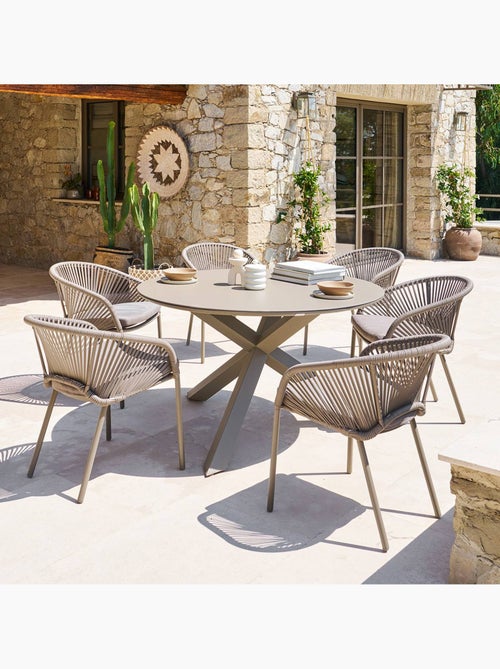 Table de jardin ronde 6 places en verre trempé ORYON - Kiabi